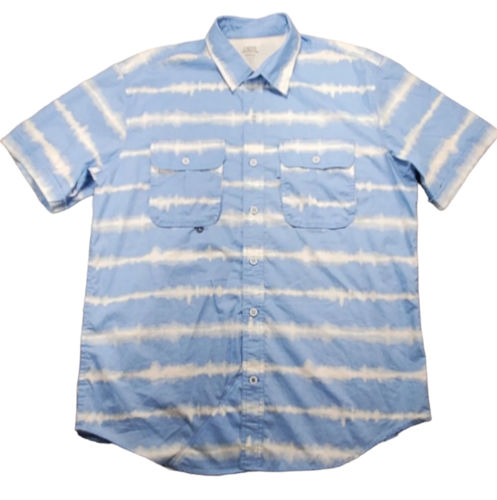 IZOD Saltwater Shirt Mens XL Button Up Short Sleeve Beach Surf Blue
